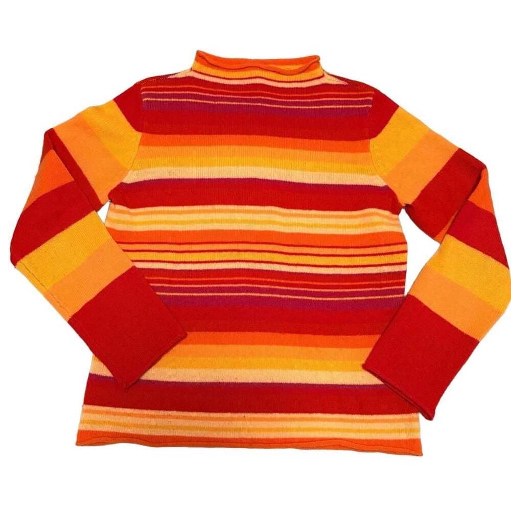 Jones New York 100% Lambswool Colorful Striped Roll Neck Sweater Twee Retro S
